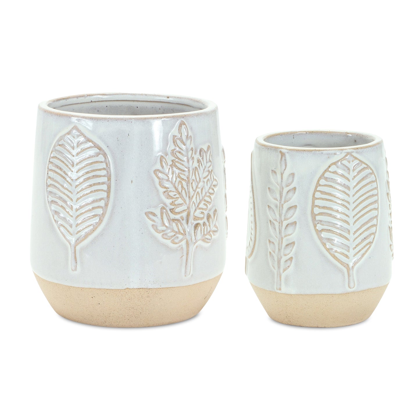 Two Tone Porcelain Planter with Leaf Design (Set of 2) alternate view 2