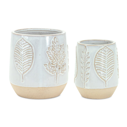 Two Tone Porcelain Planter with Leaf Design (Set of 2) alternate view 2