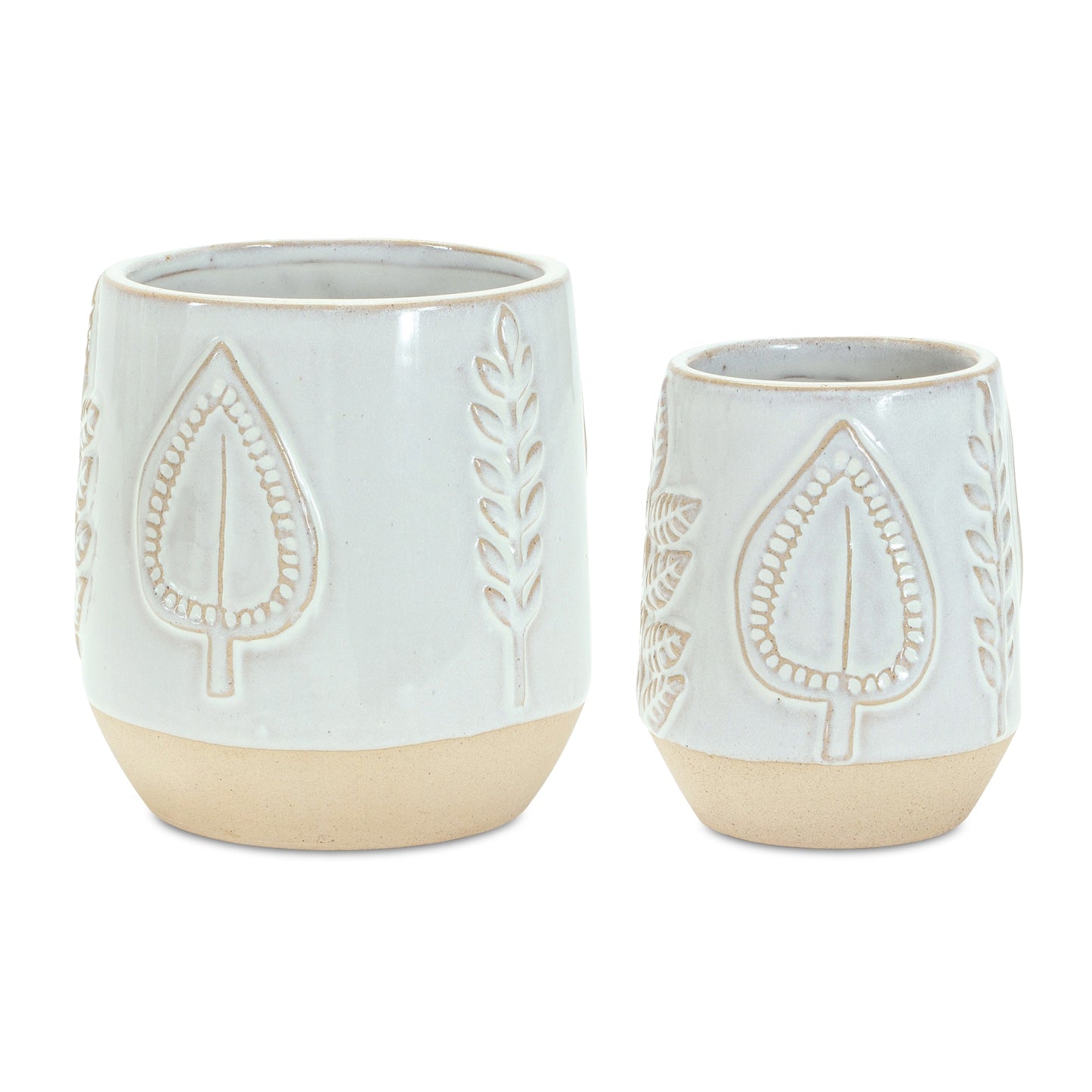 Two Tone Porcelain Planter with Leaf Design (Set of 2) alternate view 3