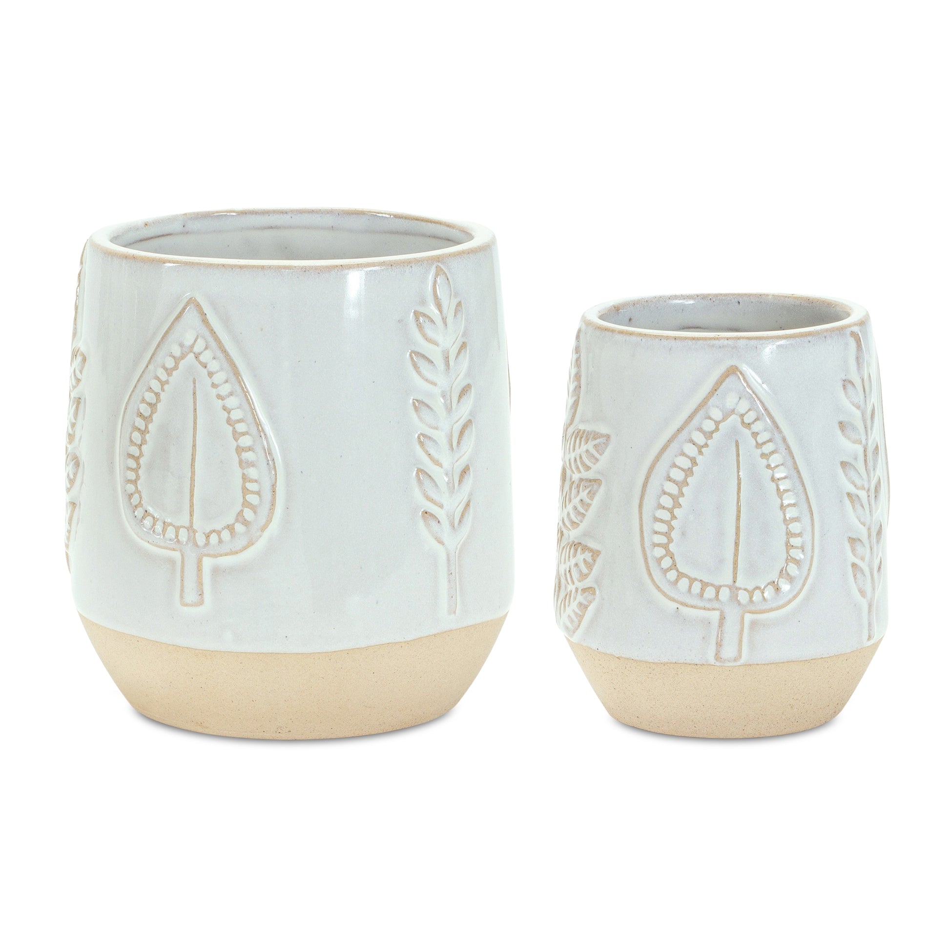 Two Tone Porcelain Planter with Leaf Design (Set of 2) alternate view 3