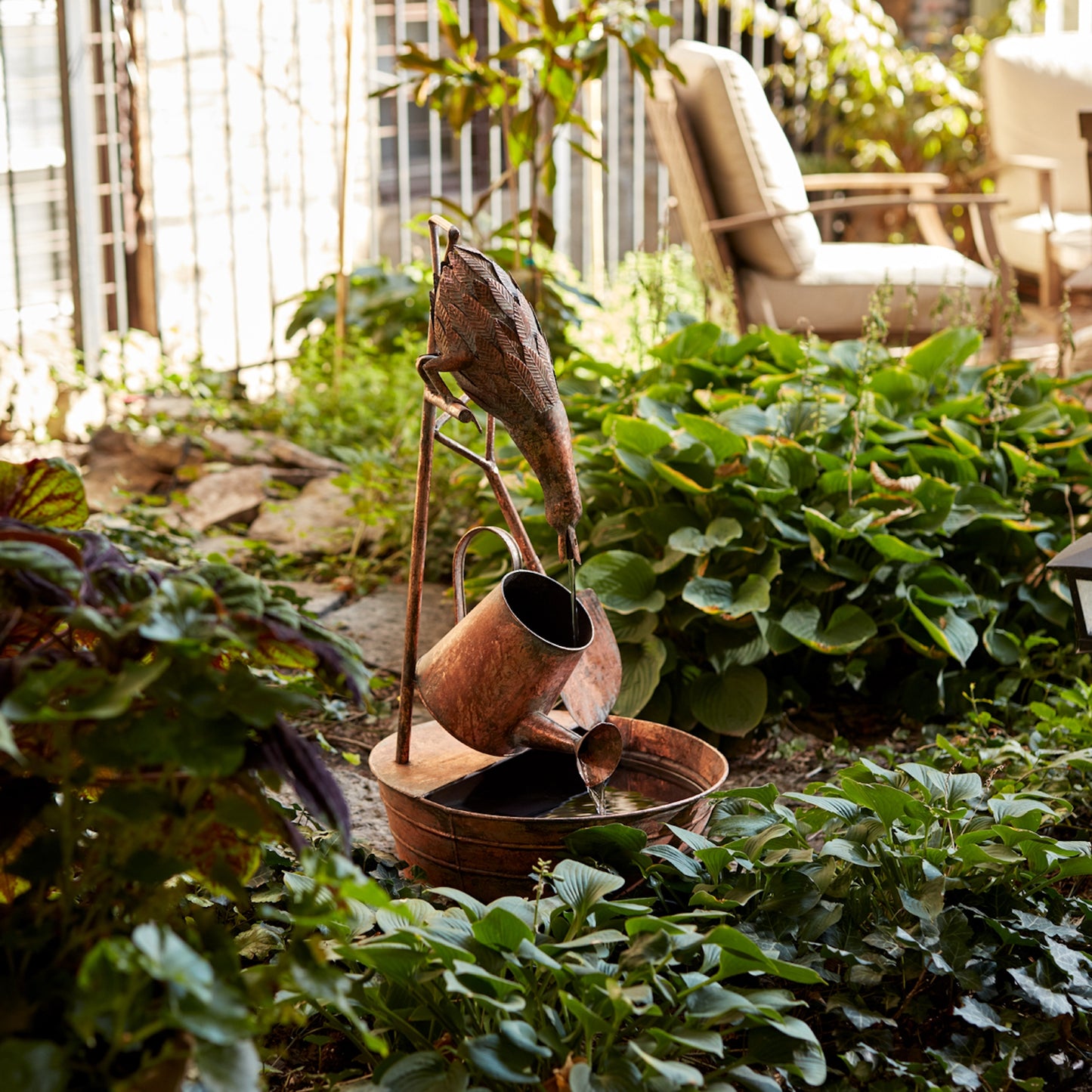 Rustic Metal Fountain with Duck and Watering Can 33"H alternate view 4