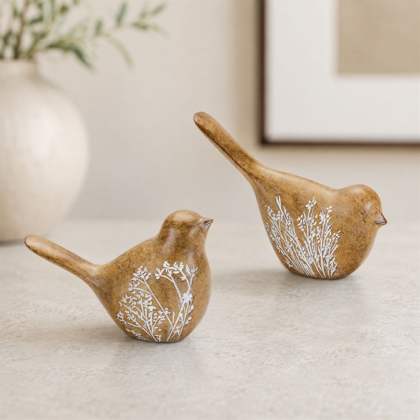 Floral Etched Bird Figurine with Wood Grain Design (Set of 4) alternate view 2