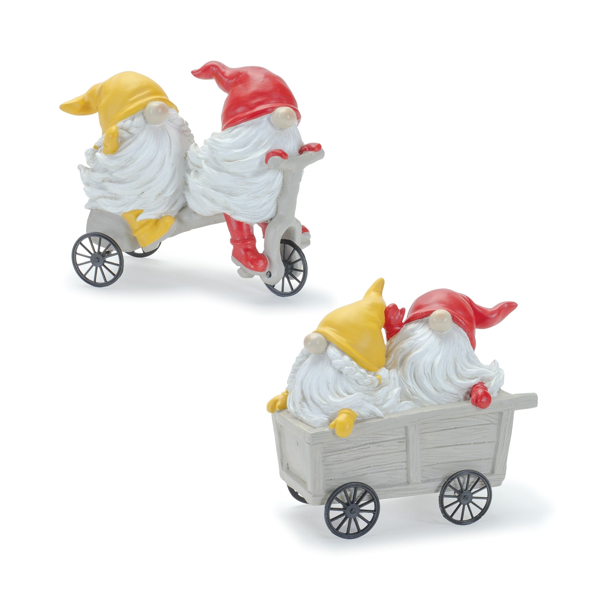 Whimsical Garden Gnome Figurine Riding a Scooter and Wheelbarrow (Set of 4) alternate view 2