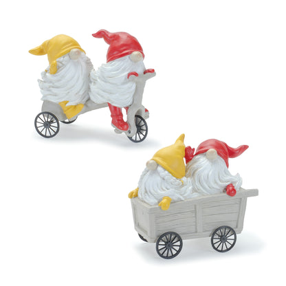 Whimsical Garden Gnome Figurine Riding a Scooter and Wheelbarrow (Set of 4) alternate view 2