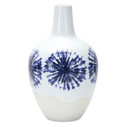 Two-Tone Tie Dye Design Ceramic Vase 11"H