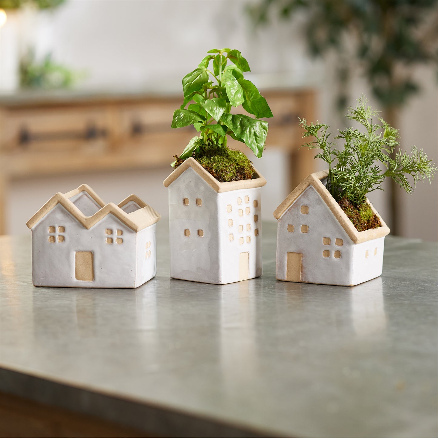 Neutral Porcelain House Planter (Set of 3) alternate view 2