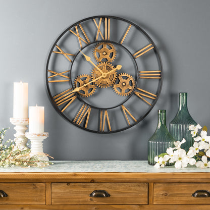Industrial Iron Gears Wall Clock with Roman Numerals 23.75"D alternate view 2