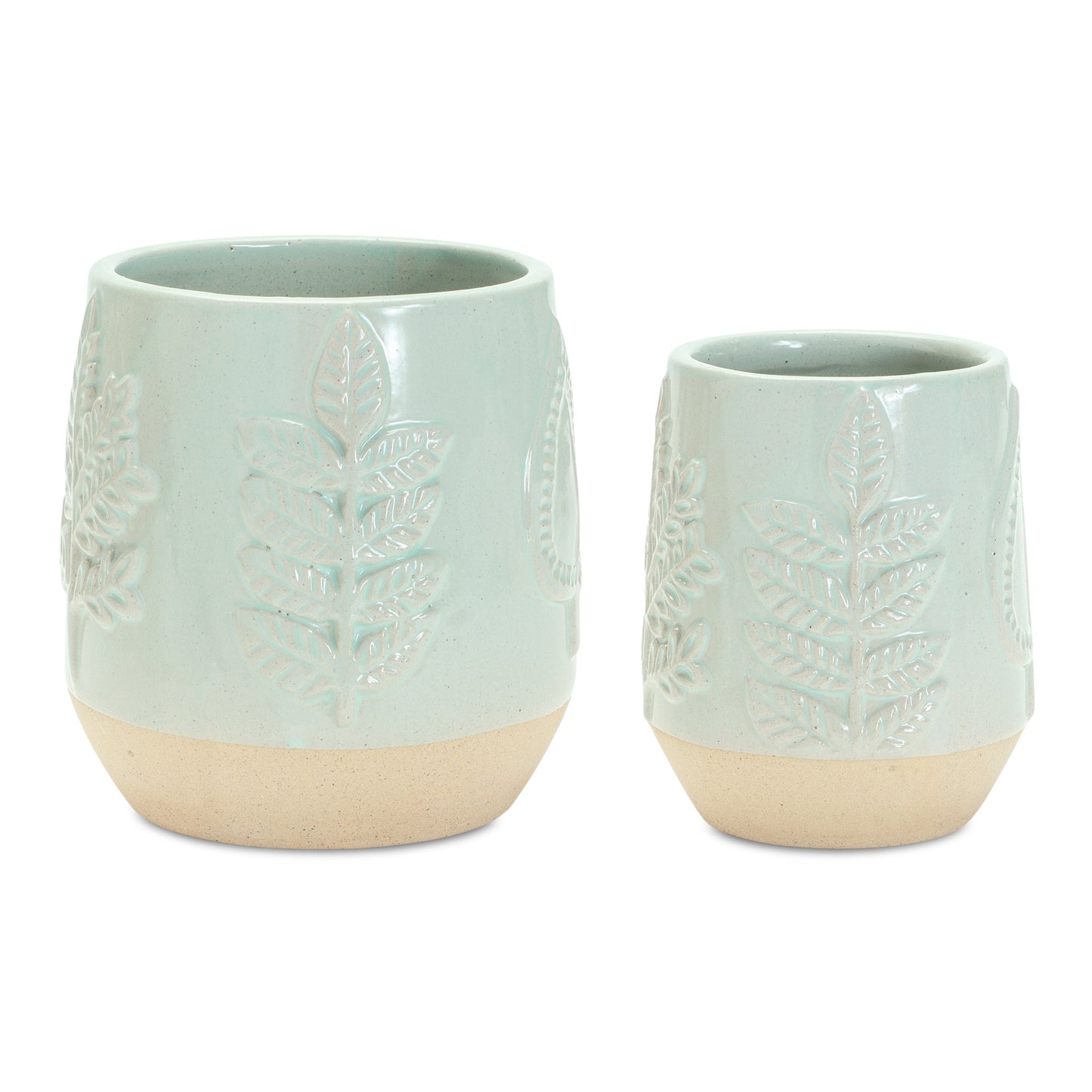 Two-Tone Porcealin Planter with Leaf Design (Set of 2) alternate view 2