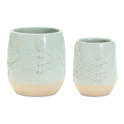 Two-Tone Porcealin Planter with Leaf Design (Set of 2) alternate view 2