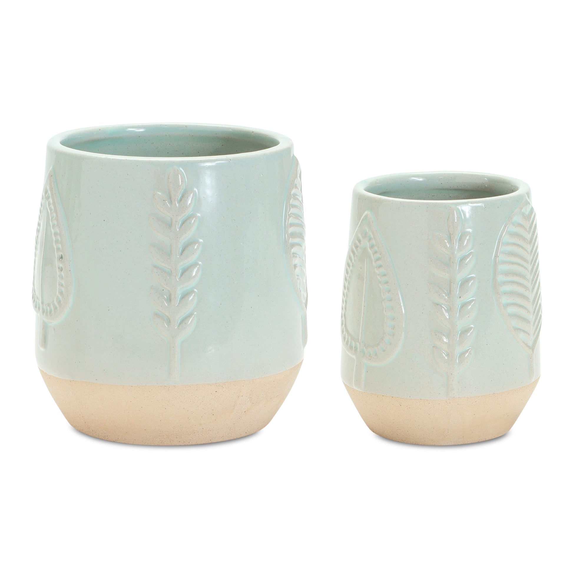 Two-Tone Porcealin Planter with Leaf Design (Set of 2) alternate view 3