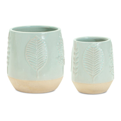 Two-Tone Porcealin Planter with Leaf Design (Set of 2) alternate view 4
