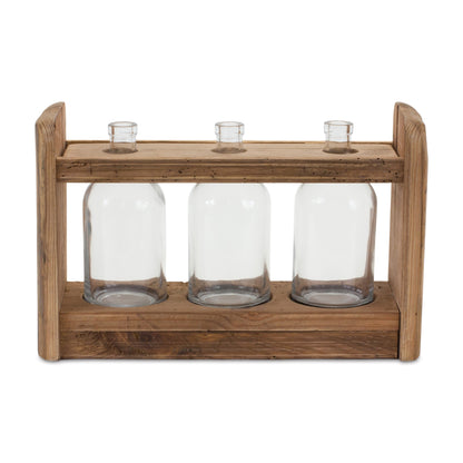 Bottle Vases in Wood Stand 15"L alternate view 2