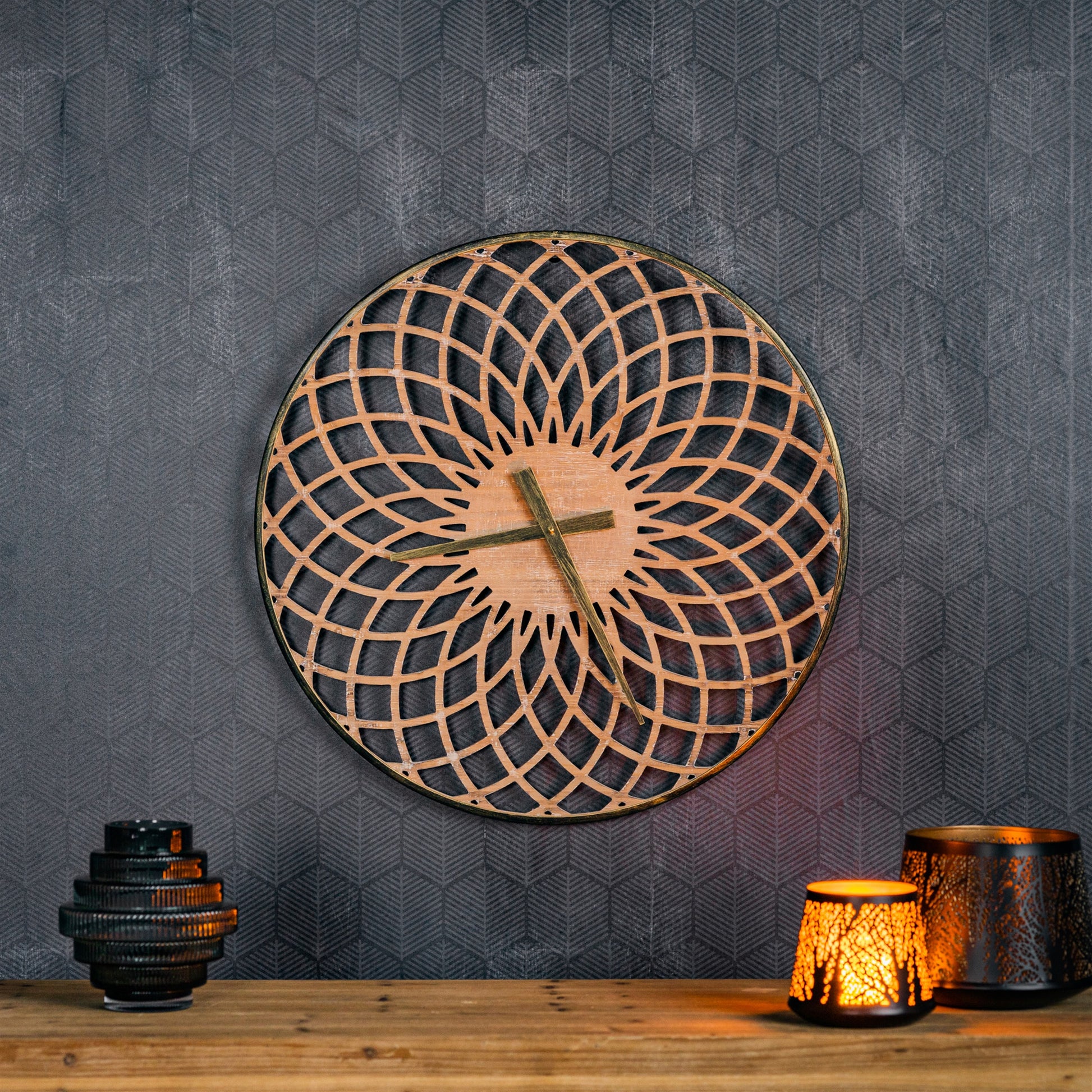 Round Lattice Wood Wall Clock 23.75"D alternate view 2