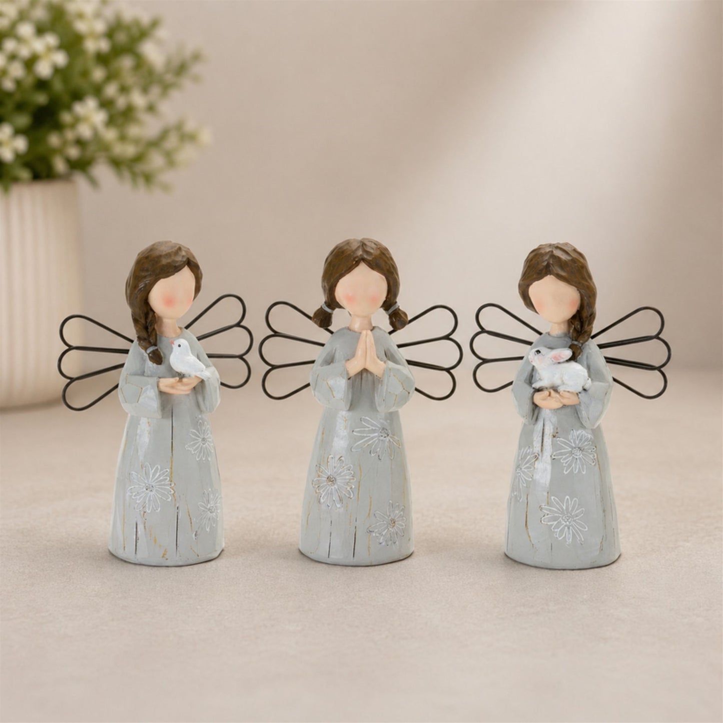 Floral Etched Angel Figurine (Set of 3) alternate view 2