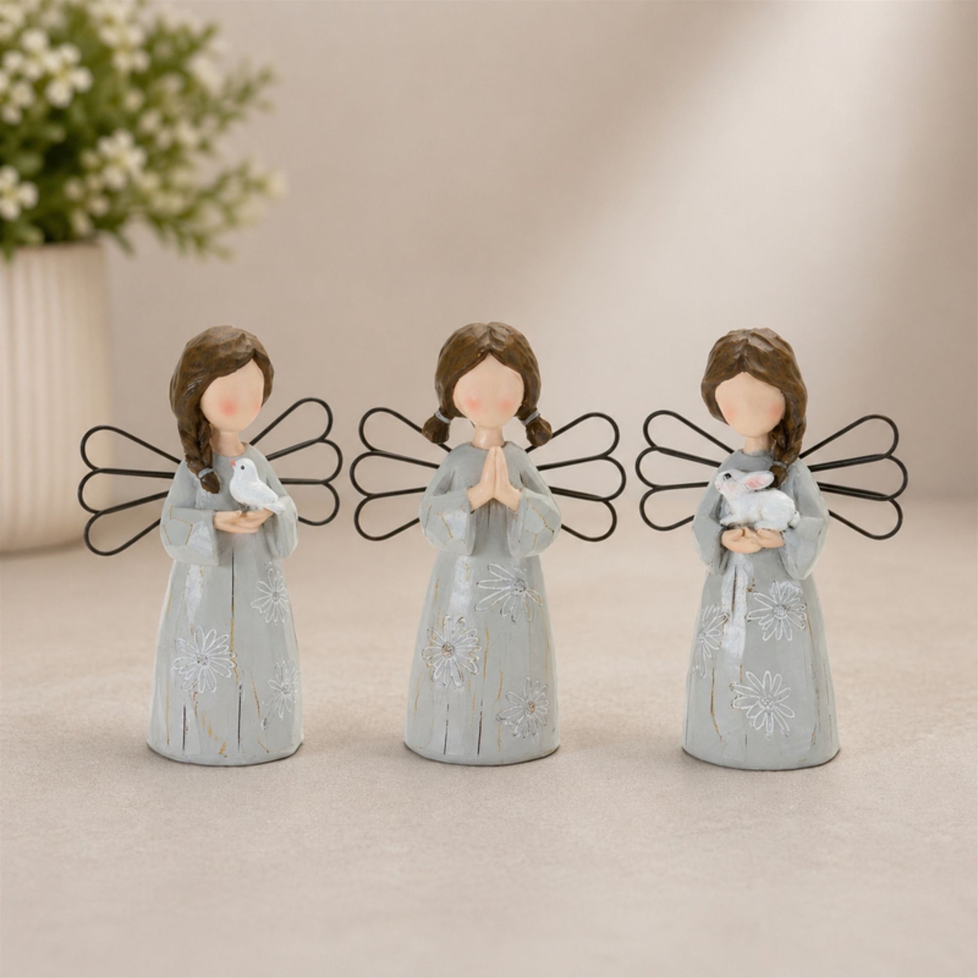 Floral Etched Angel Figurine (Set of 3) alternate view 2