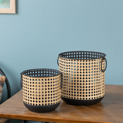 Punched Metal Candle Holder with Rattan Design (Set of 2) alternate view 5