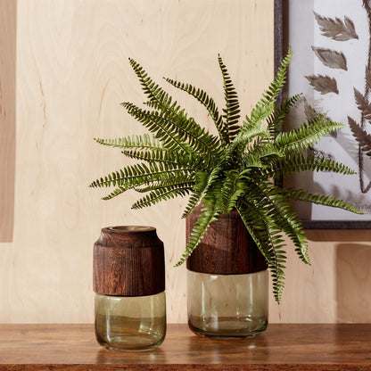 Sage Glass Vase with Wood Accent 9"H alternate view 2