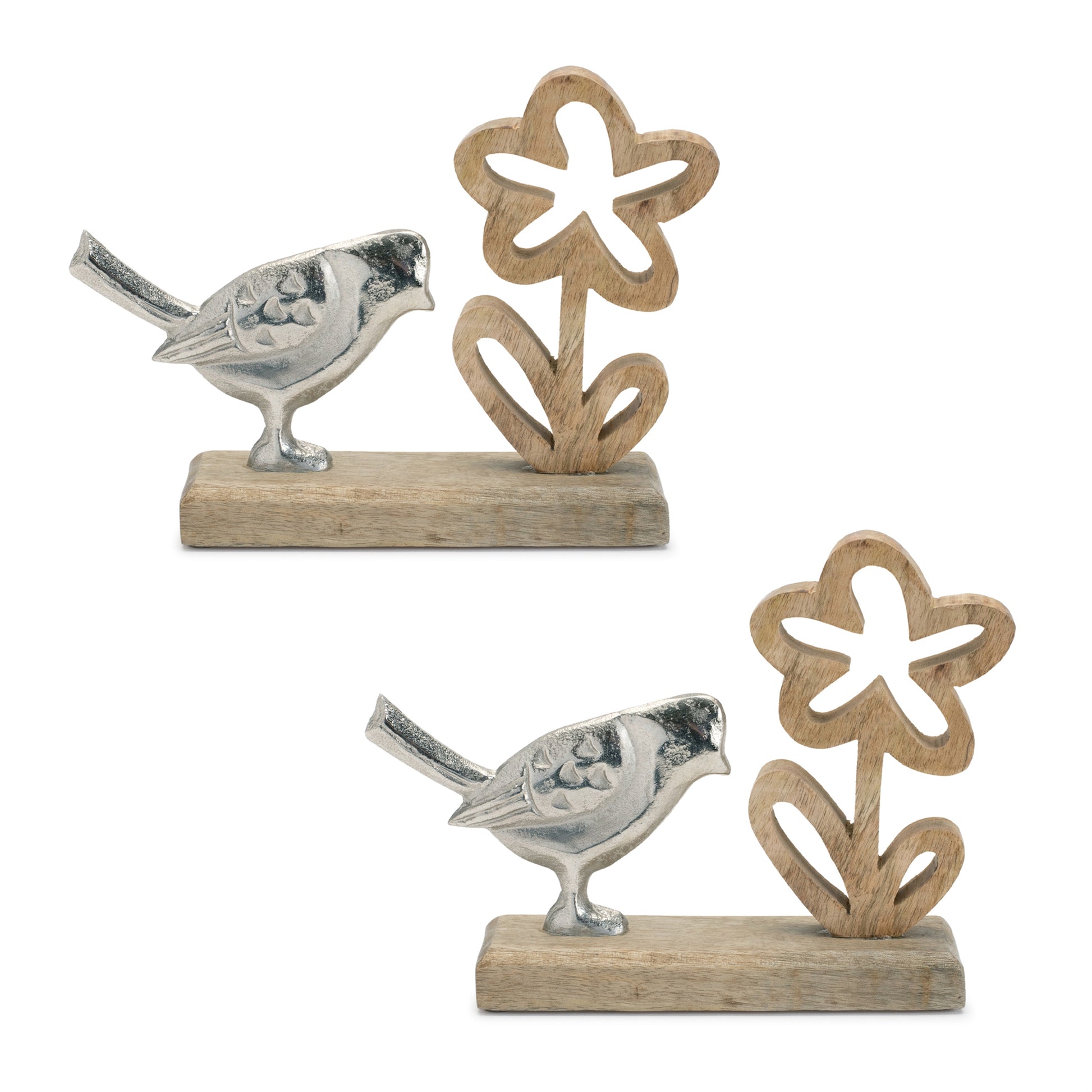 Metal Bird and Flower on Wood Base (Set of 2) alternate view 2