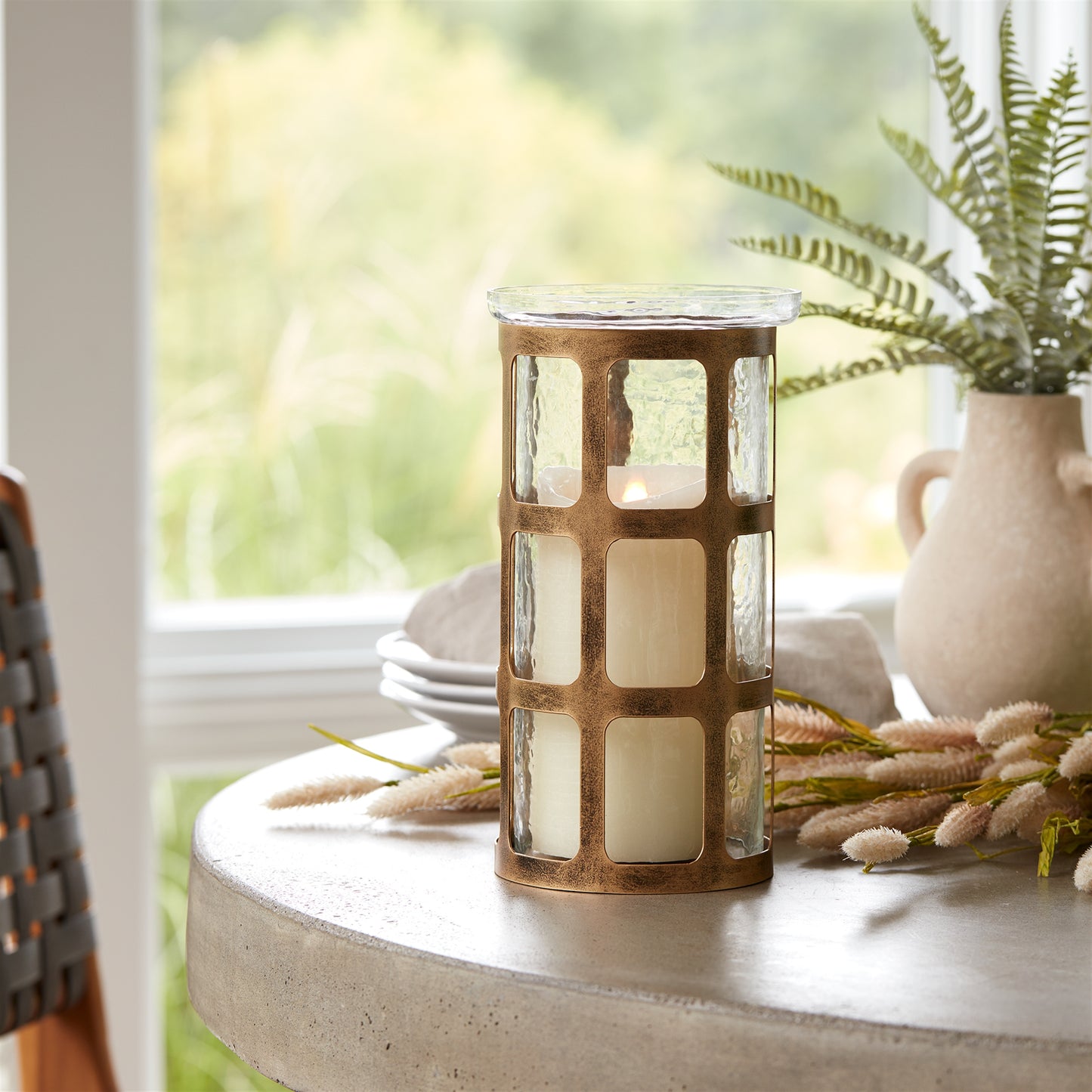 Wavy Glass Candle Holder with Distressed Metal Frame 10"H alternate view 2