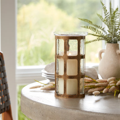 Wavy Glass Candle Holder with Distressed Metal Frame 10"H alternate view 2