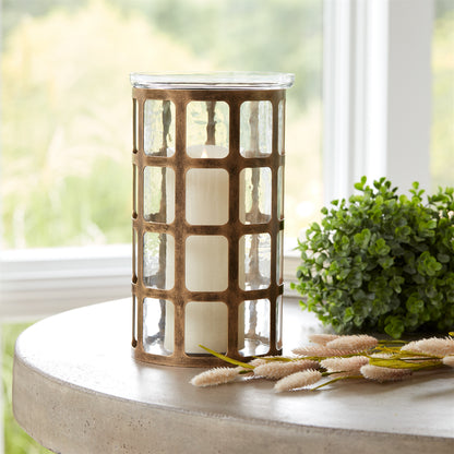 Wavy Glass Candle Holder with Distressed Metal Frame 12.25"H alternate view 2