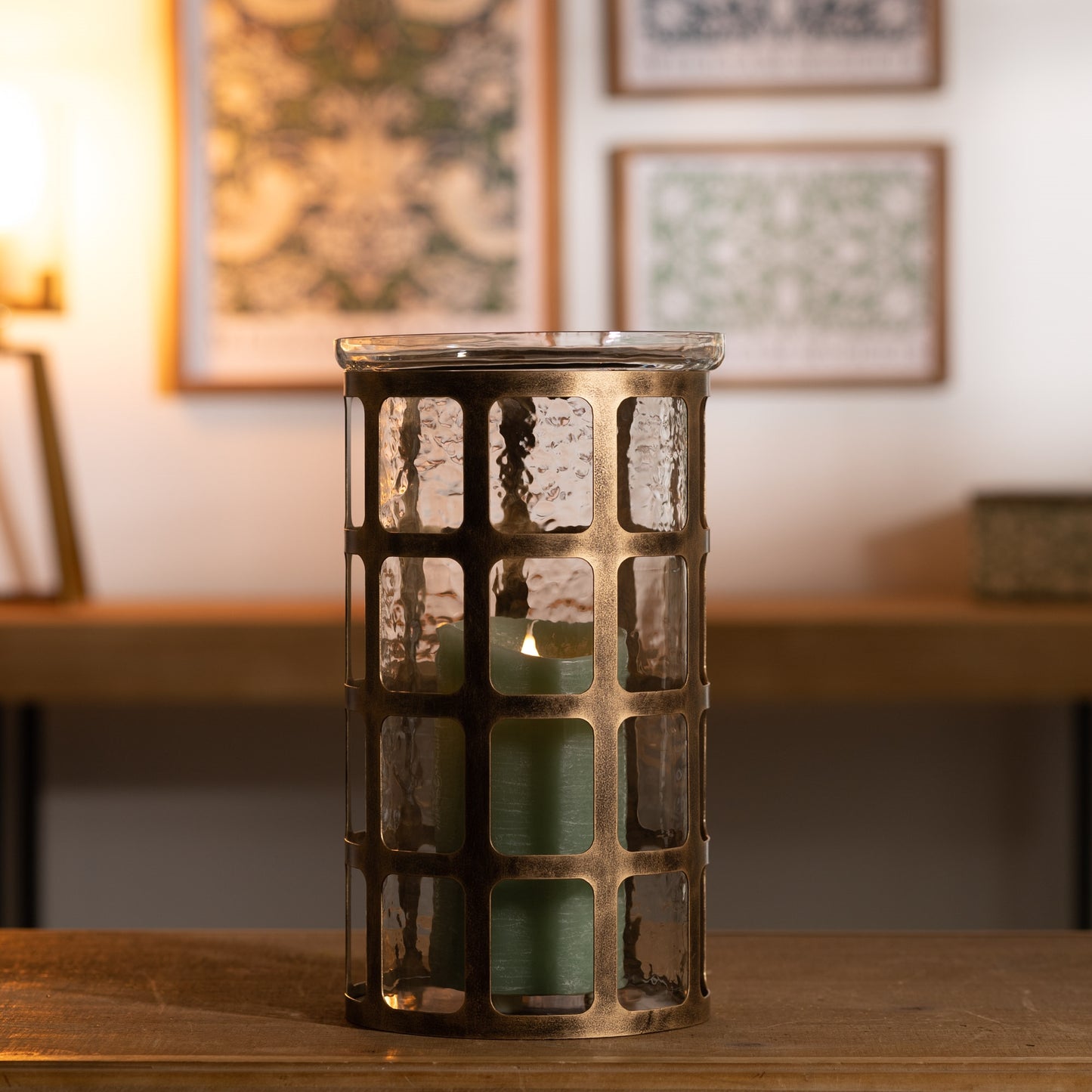 Wavy Glass Candle Holder with Distressed Metal Frame 12.25"H alternate view 4