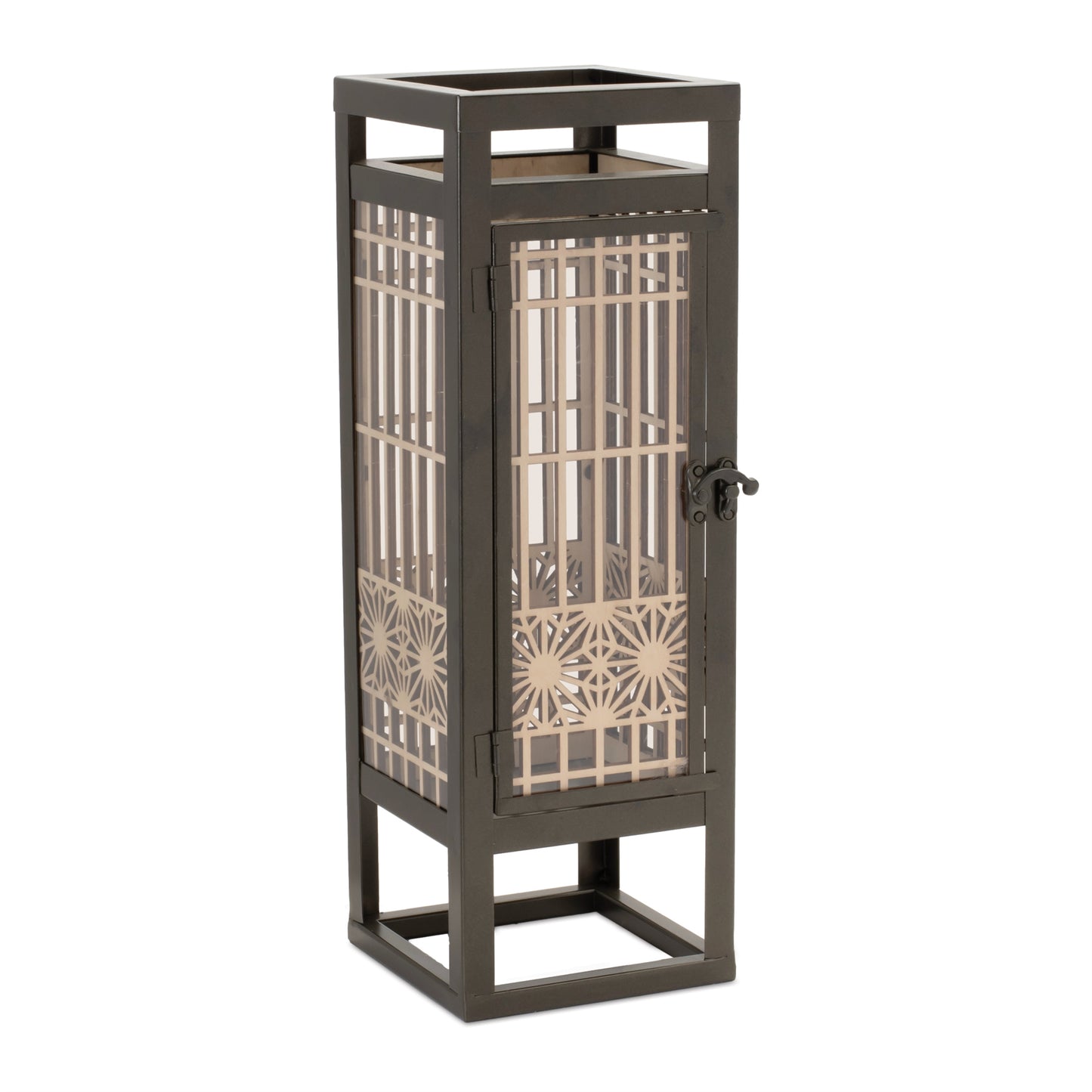 Cut Out Wood Candle Holder with Iron Frame 15"H