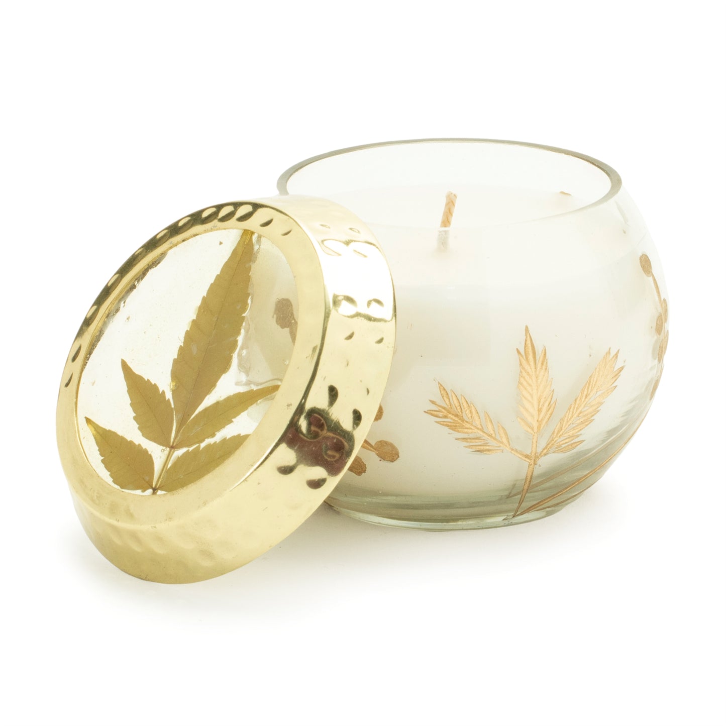 Frosted Juniper Scented Soy Candle with Pressed Leaf Lid (Set of 3) alternate view 3
