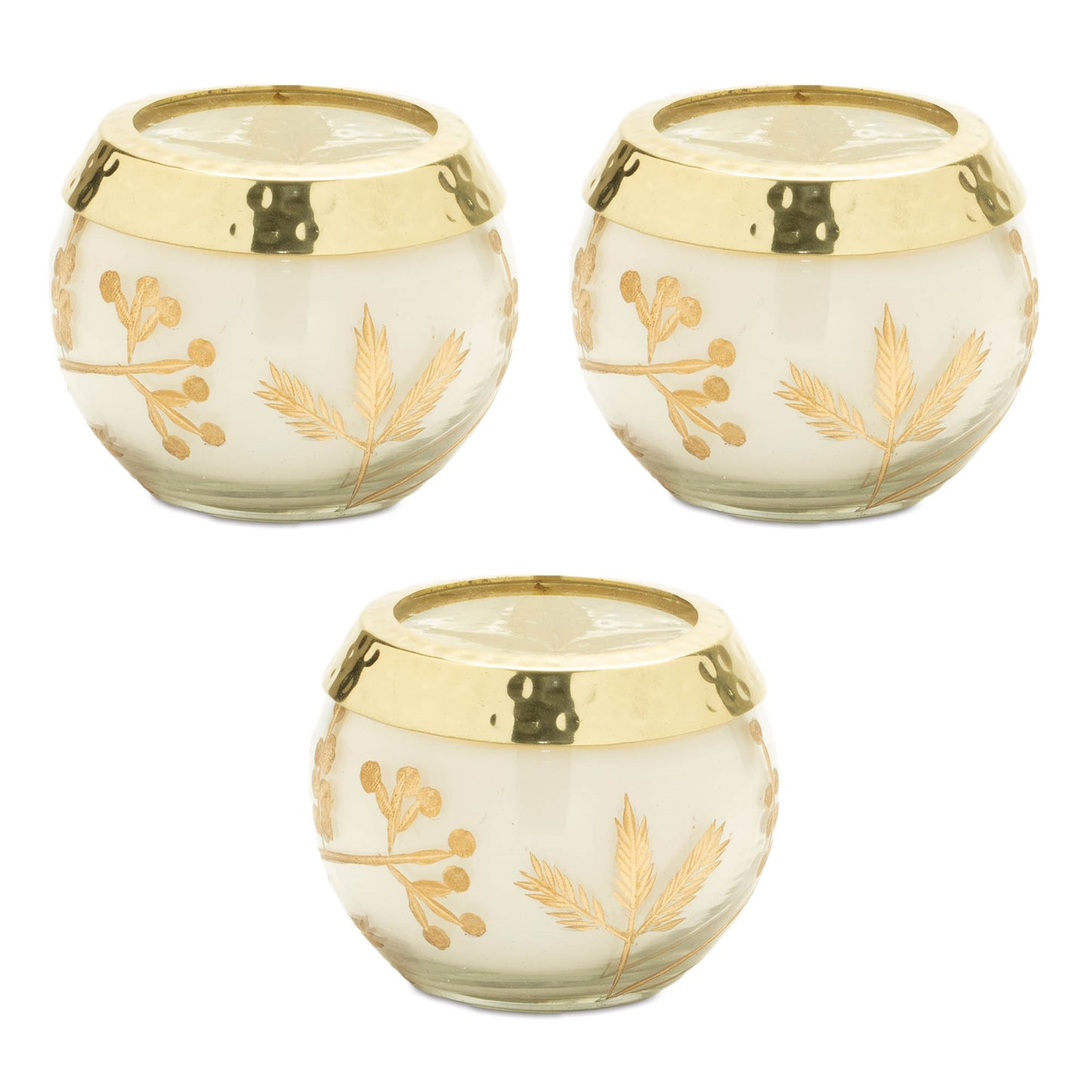 Frosted Juniper Scented Soy Candle with Pressed Leaf Lid (Set of 3) alternate view 5