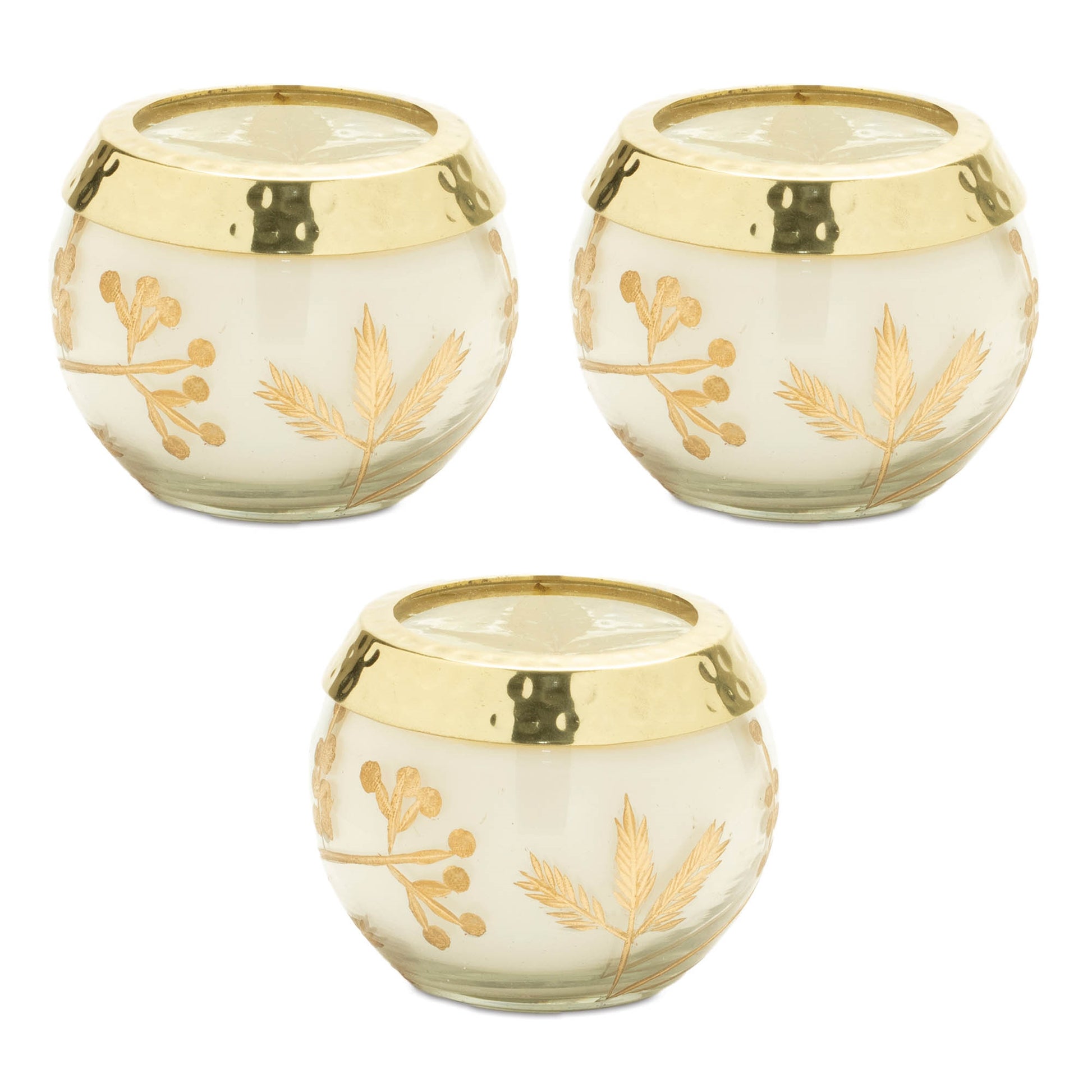 Frosted Juniper Scented Soy Candle with Pressed Leaf Lid (Set of 3) alternate view 5