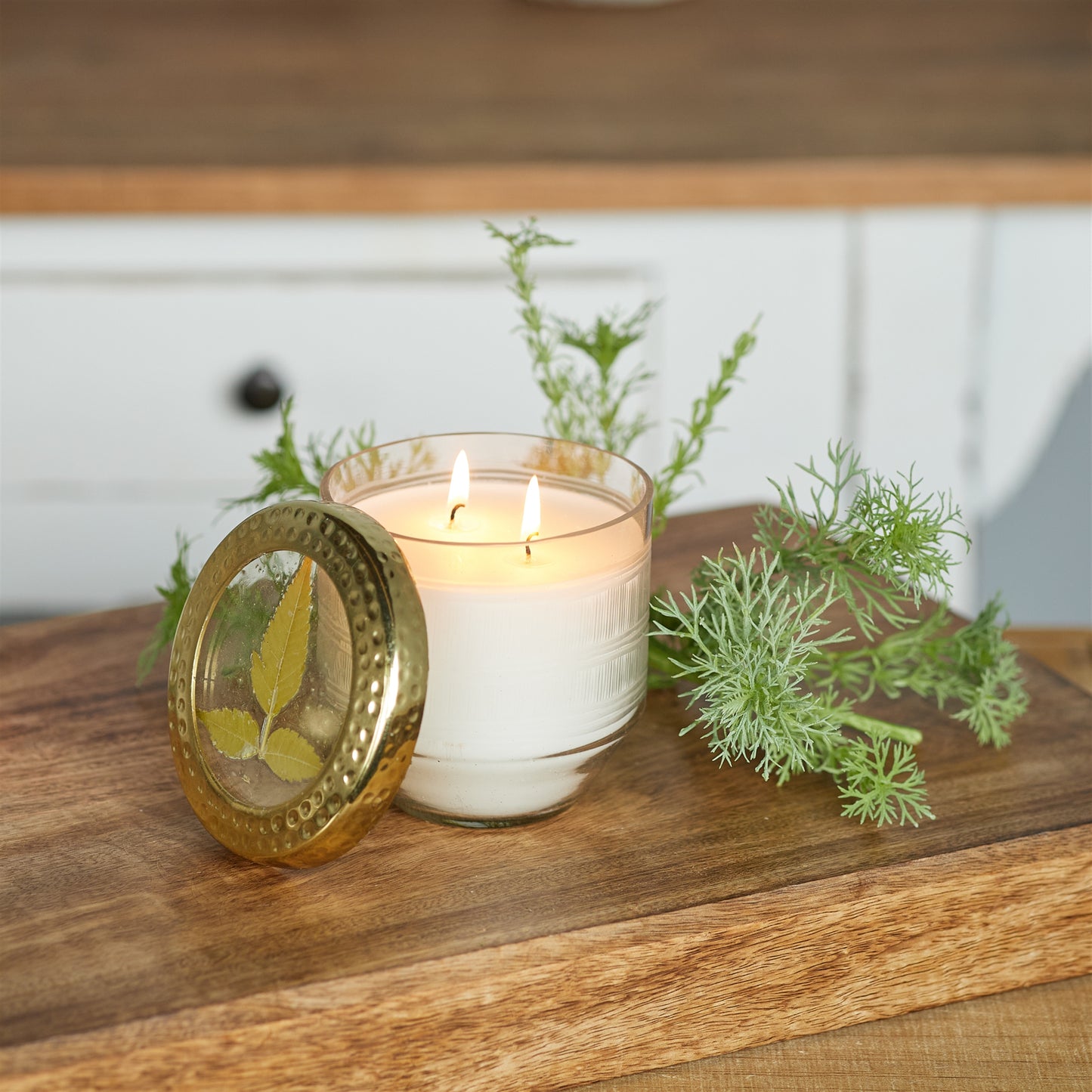 Whit Currant Scented Soy Candle with Pressed Floral Lid 4.25"D alternate view 4