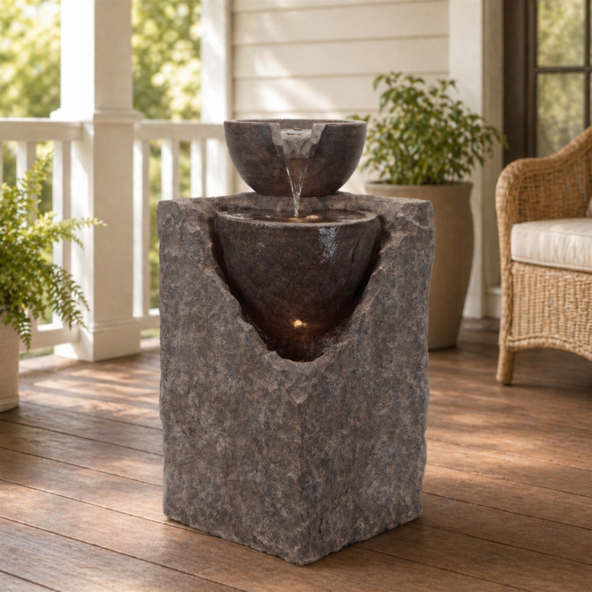 Cascading Tiered Stone Bowl Fountain 24"H alternate view 2
