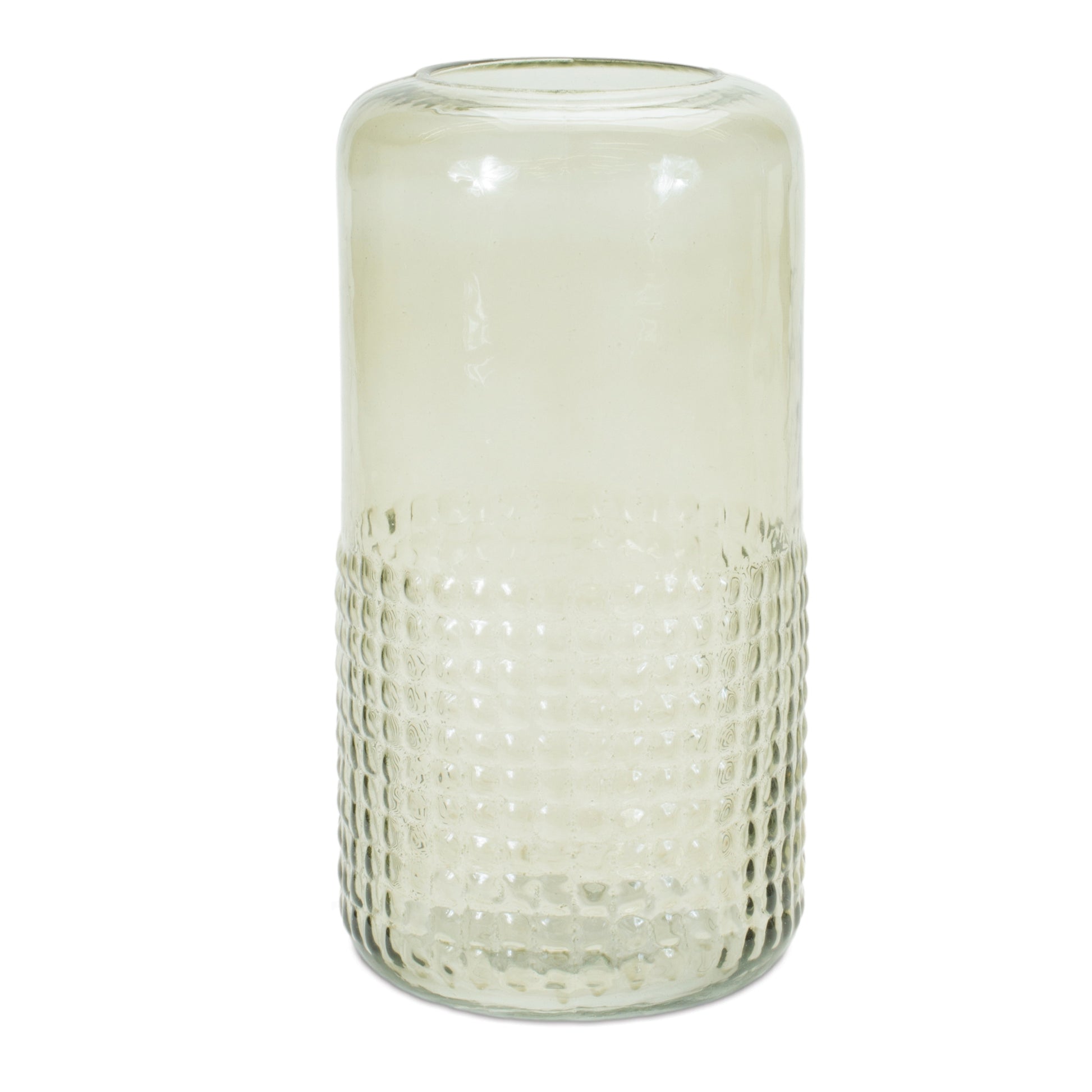 Green Textured Glass Candle Holder Vase 9.5"H