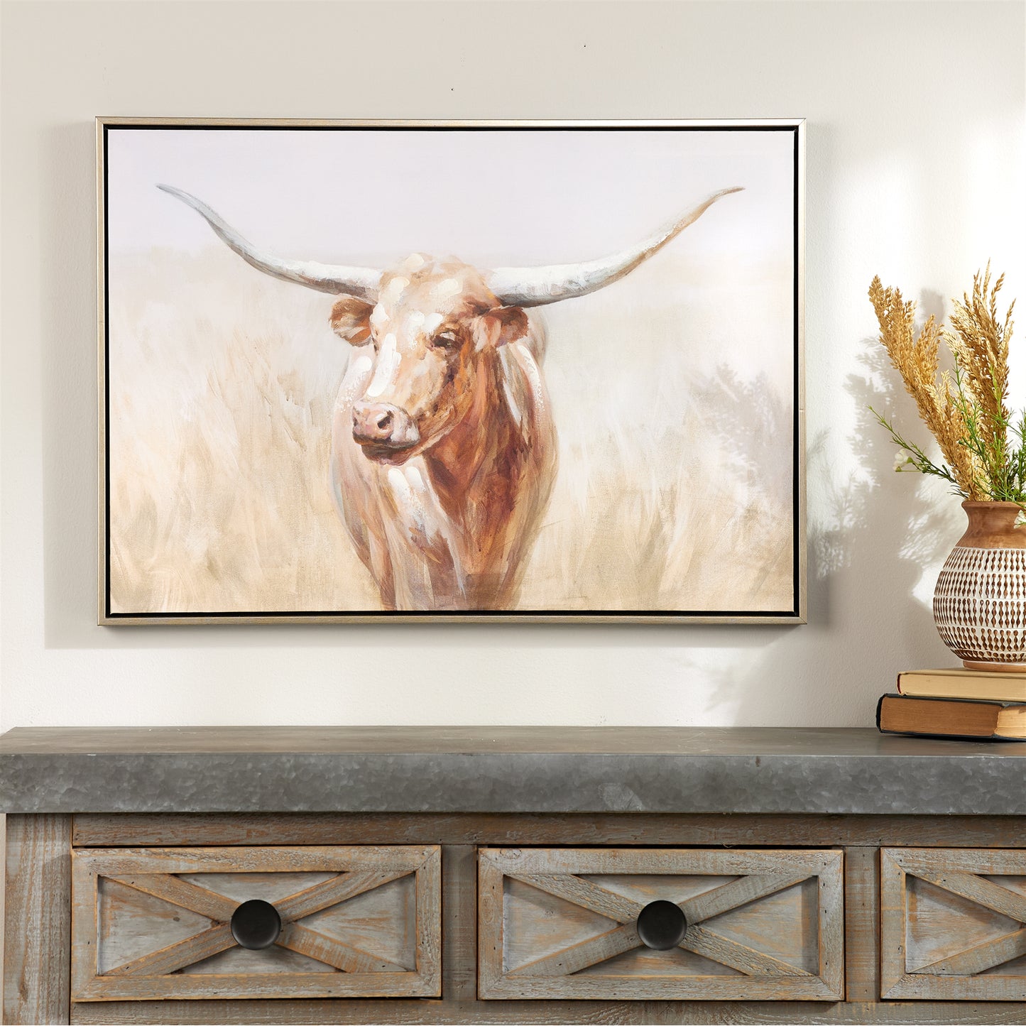 Framed Long Horn Cattle Wall Art 28"L alternate view 2