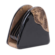 Floral Etched Wood Coaster with Holder (Set of 5)