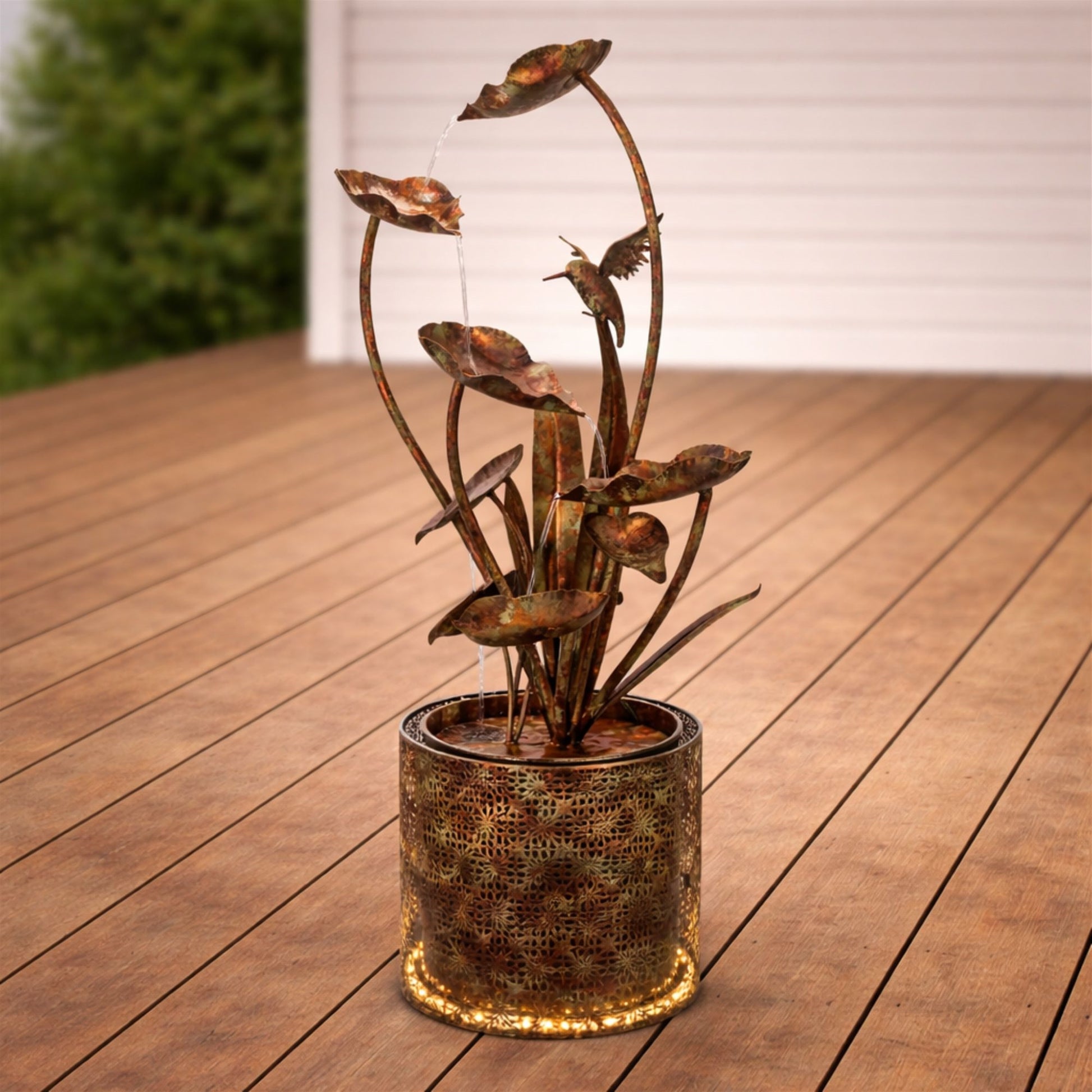 Cascading Iron Hummingbird and Leaf Fountain 42"H alternate view 2