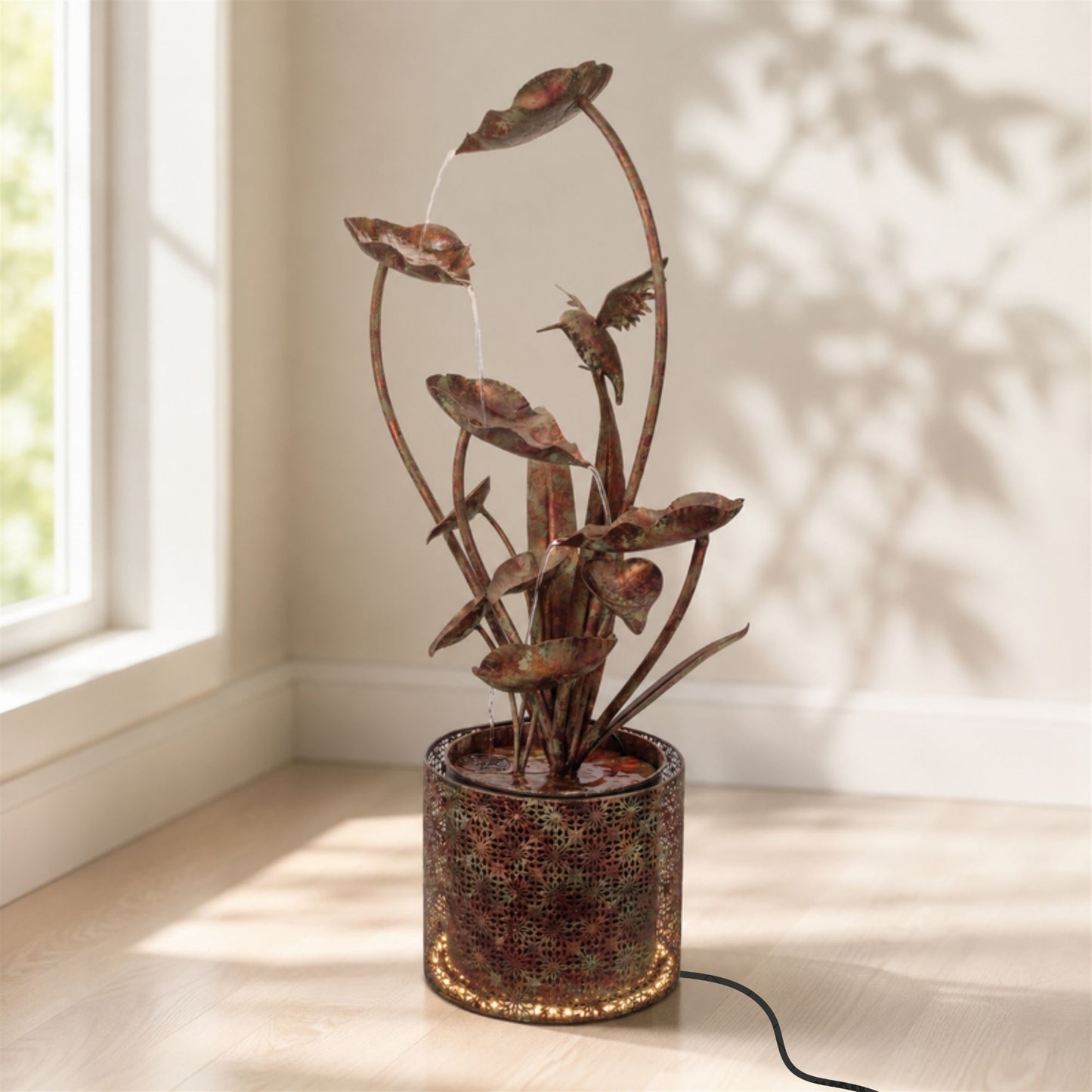 Cascading Iron Hummingbird and Leaf Fountain 42"H alternate view 3