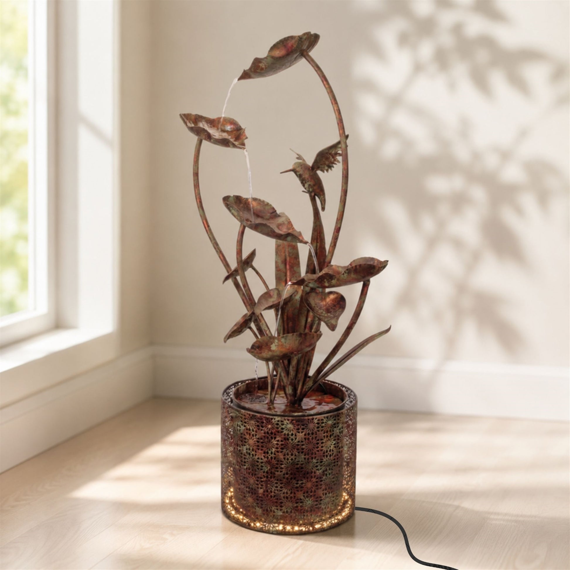 Cascading Iron Hummingbird and Leaf Fountain 42"H alternate view 3