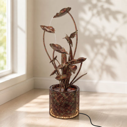 Cascading Iron Hummingbird and Leaf Fountain 42"H alternate view 3