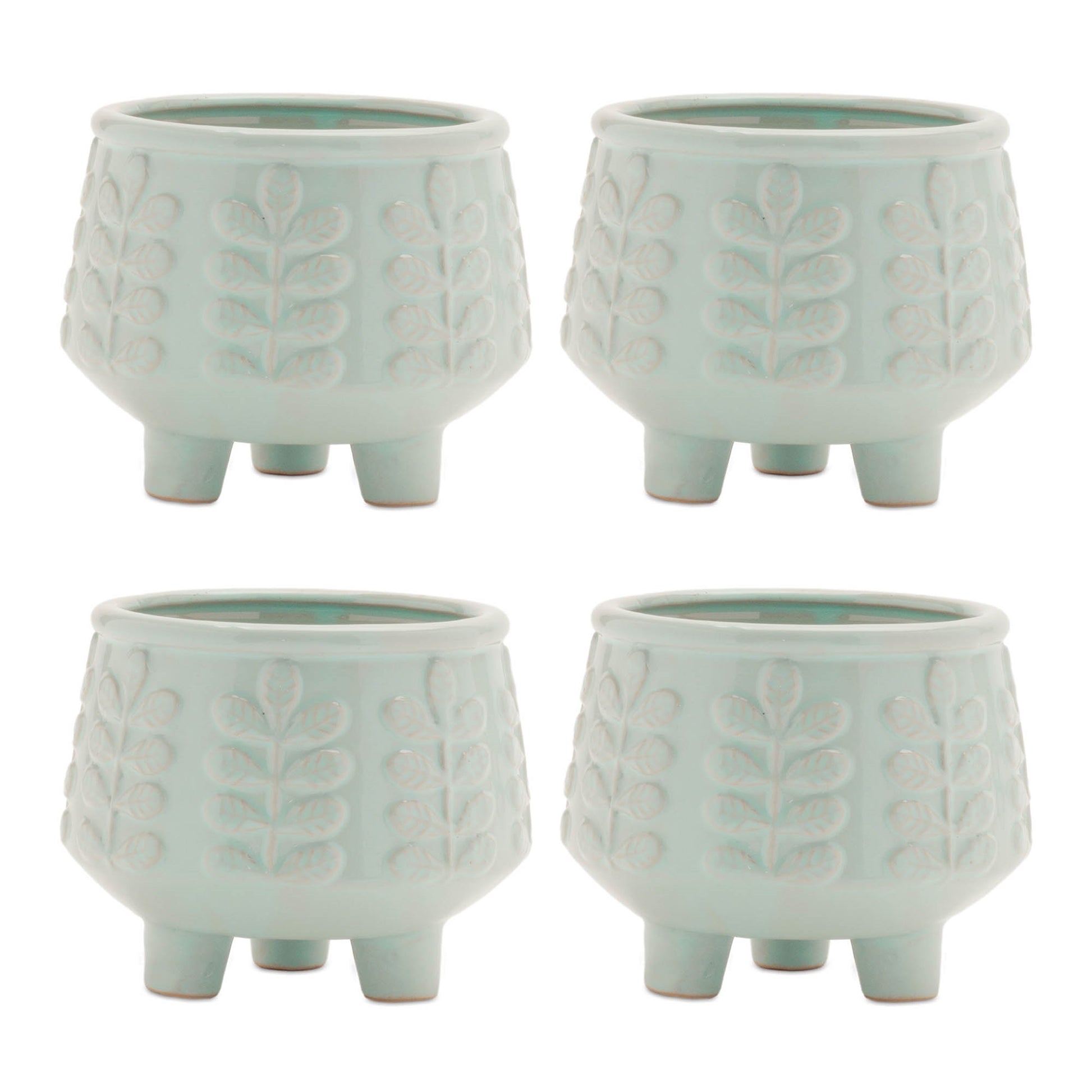 Footed Ceramic Leaf Pattern Planter (Set of 4) alternate view 3