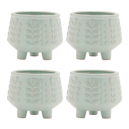Footed Ceramic Leaf Pattern Planter (Set of 4) alternate view 3