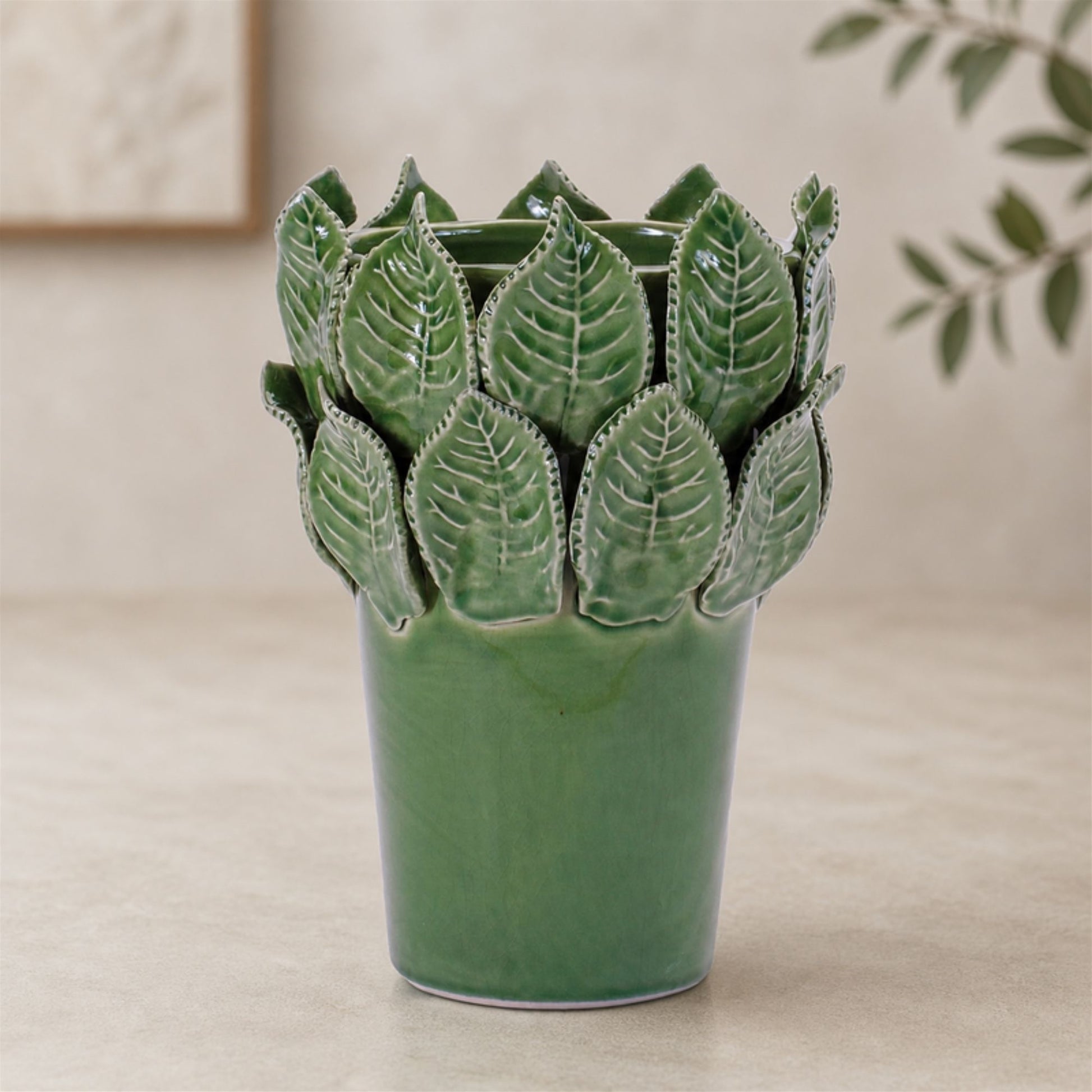 Stoneware Vase with Leaves Accent 7.5"H alternate view 3