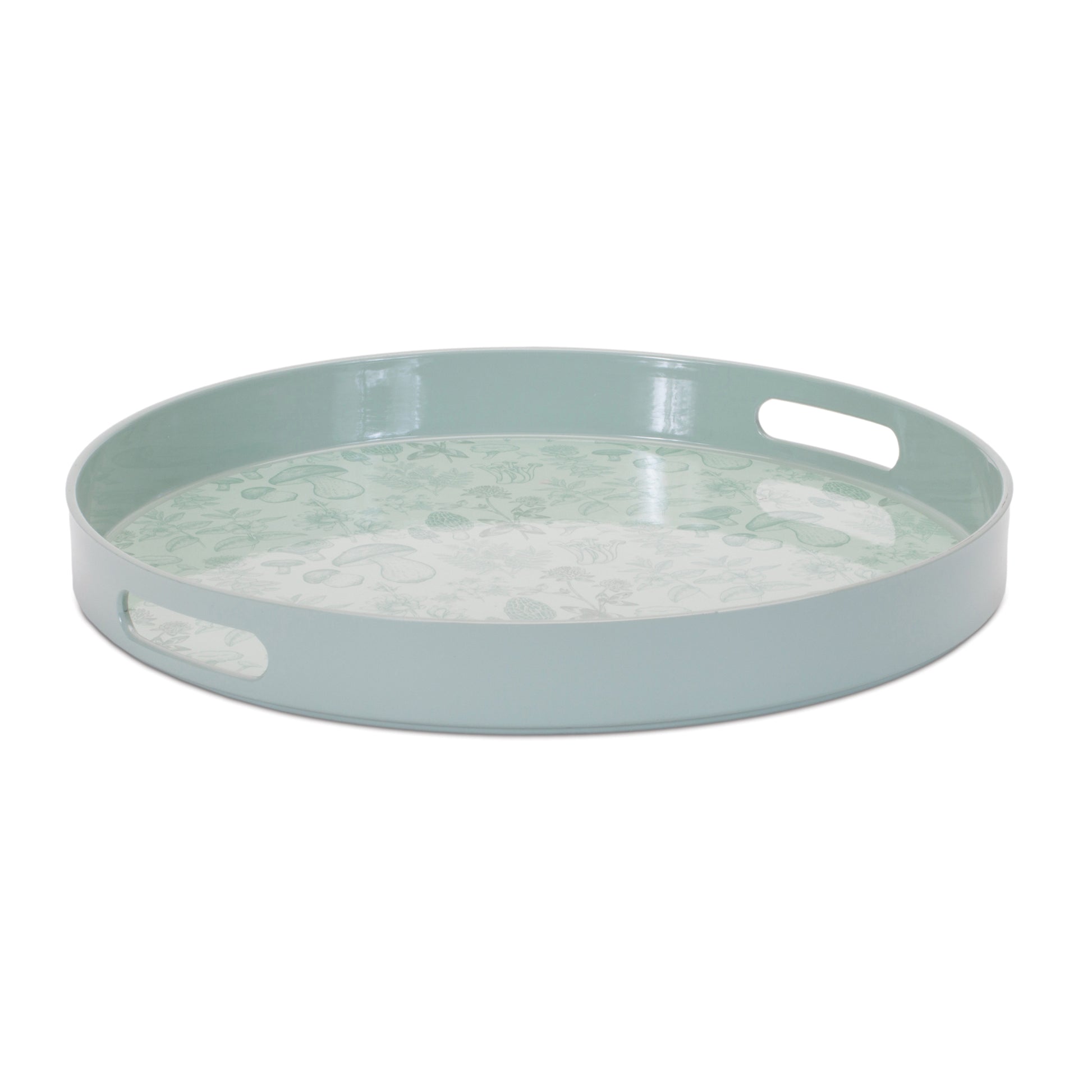 Round Mushroom and Floral Print Tray 13.5"D