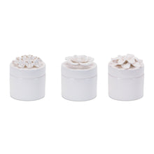 Stoneware Box with Floral Lid Accent (Set of 3)