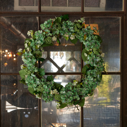 Hydrangea and Seedum Floral Wreath 32"D alternate view 3