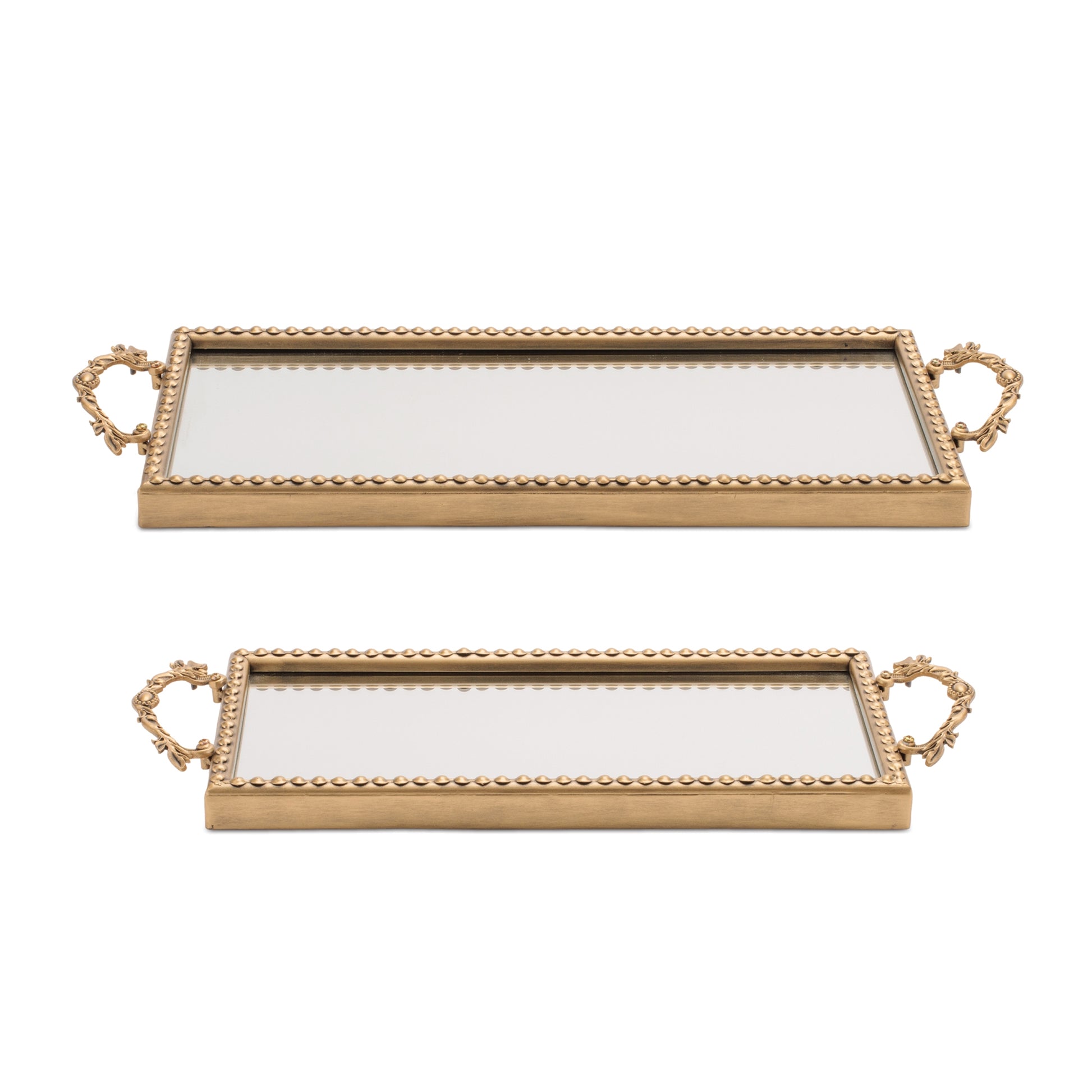Gold Beaded Mirror Tray (Set of 2)