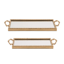 Gold Beaded Mirror Tray (Set of 2)