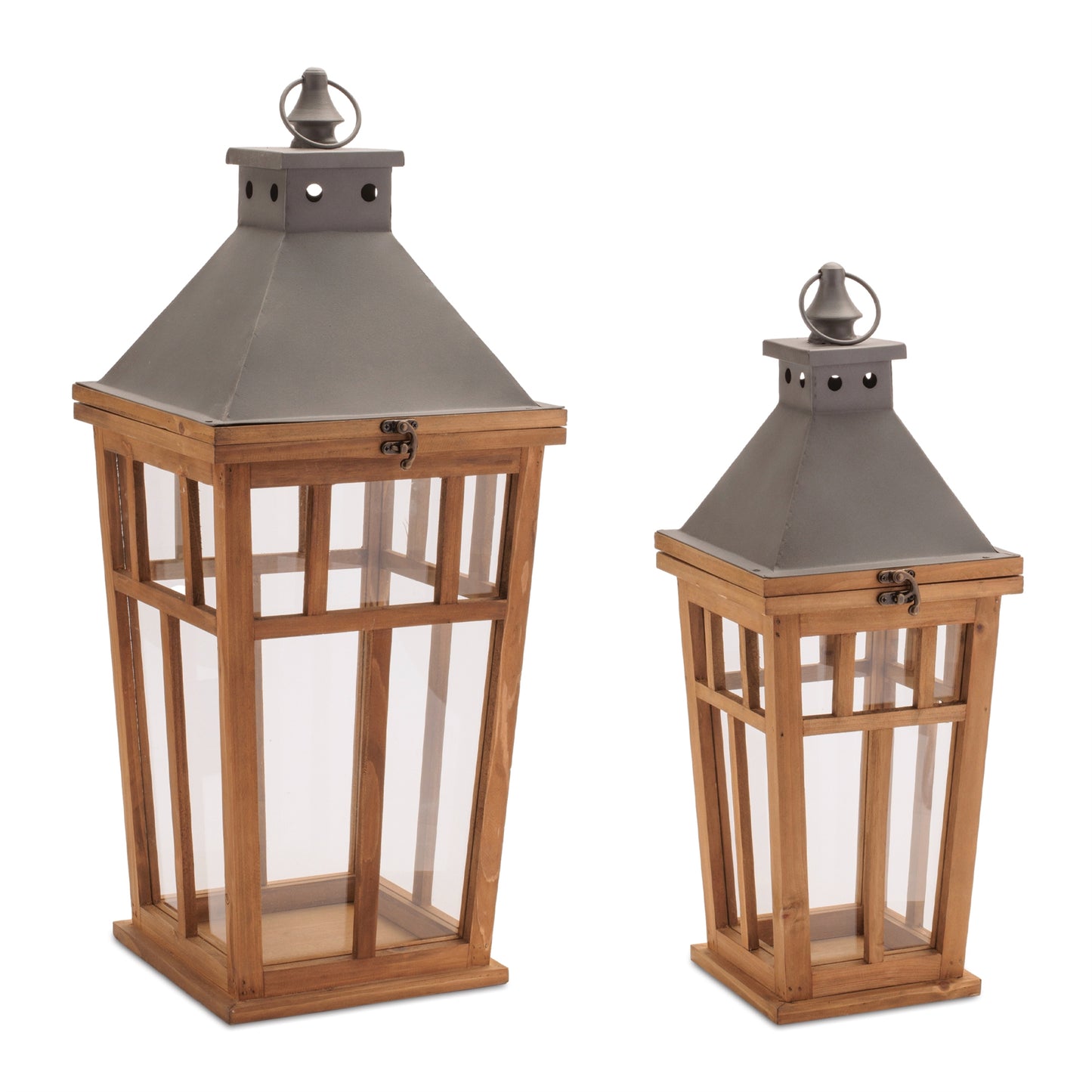Rustic Wood and Iron Framed Lantern (Set of 2)