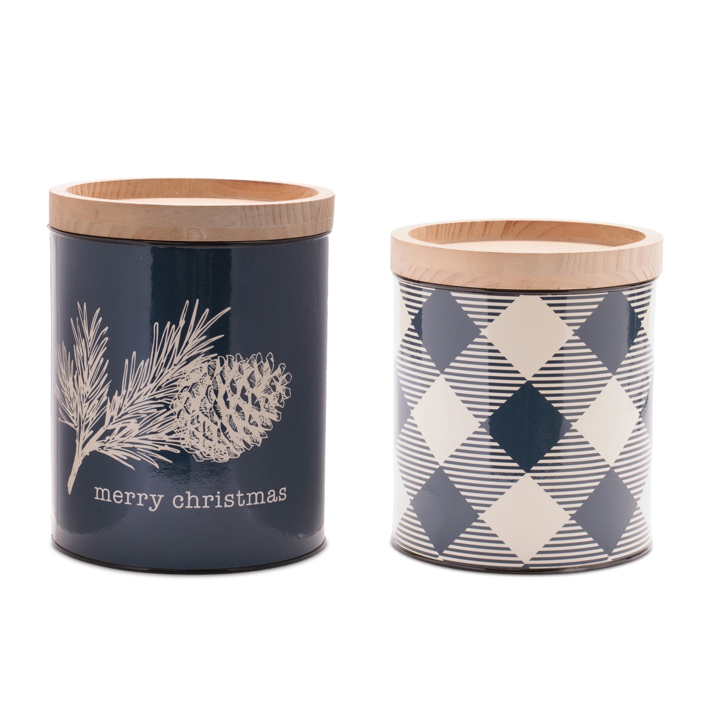 Pinecone and Plaid Iron Canister (Set of 2)