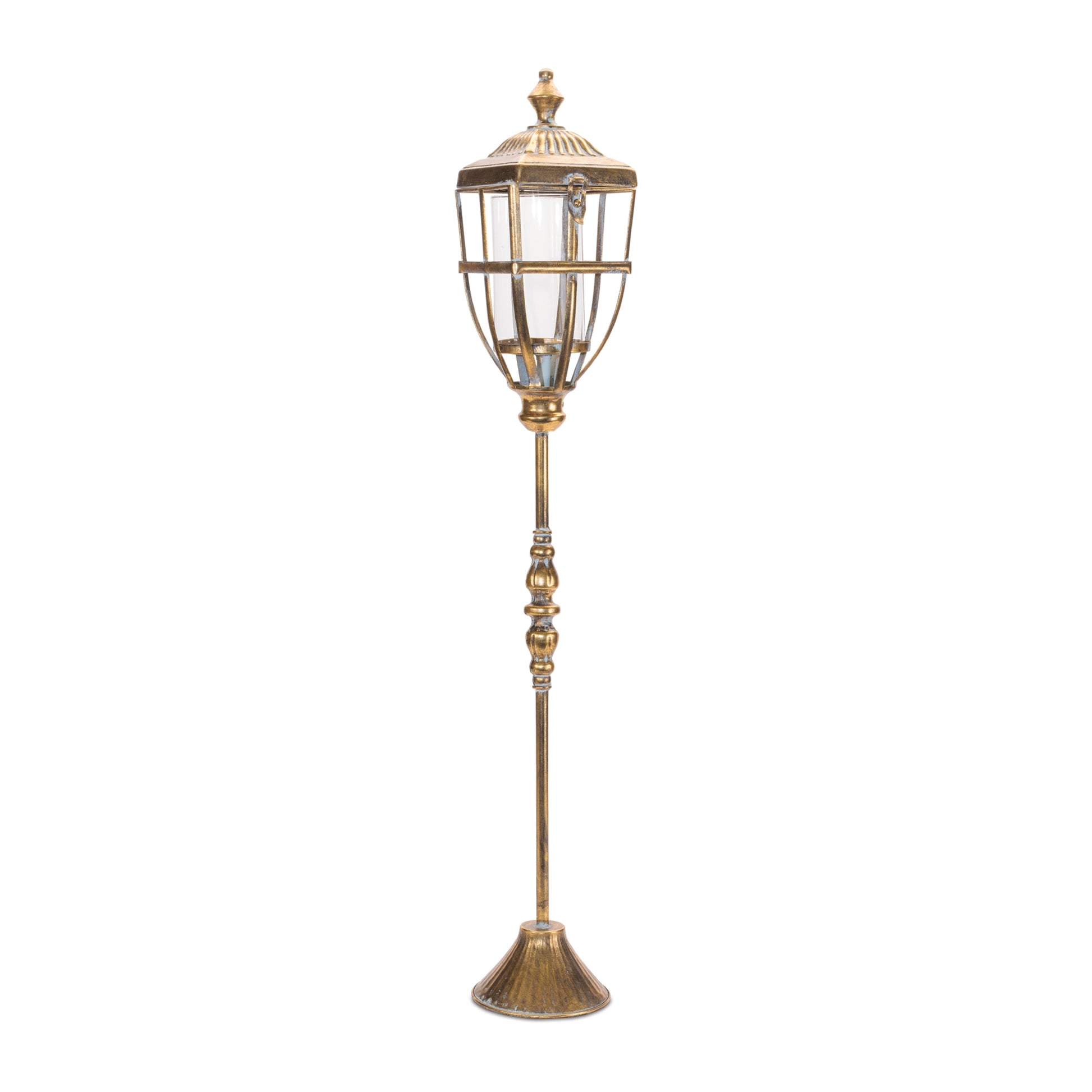 Distressed Metal Lantern Post with Glass Insert 36"H
